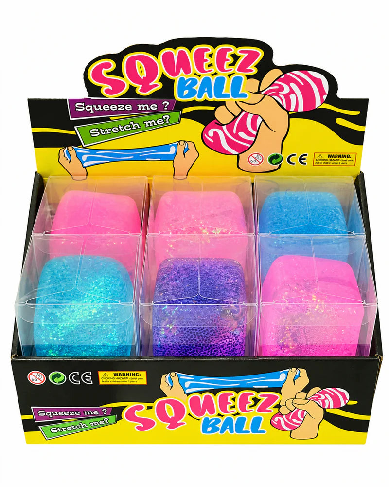 Glitter and glow cube squishy toy in an assorted colour, 5 x 5cm