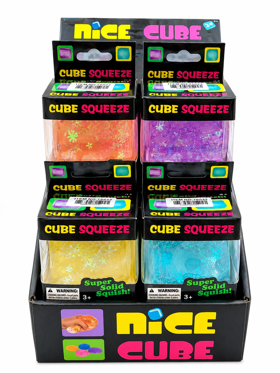 Nice Cube glitter squishy toy in an assorted colour, 5cm