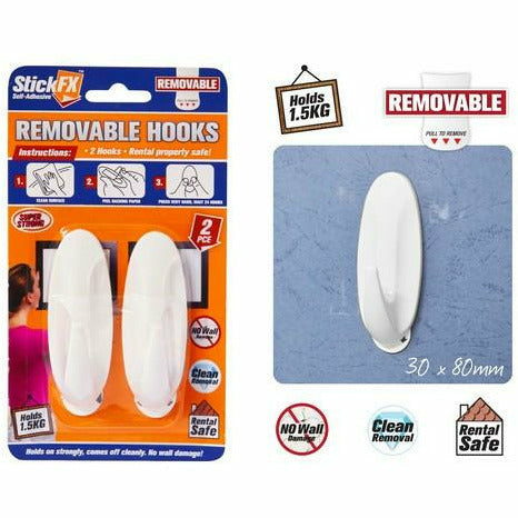 2pce Self-Adhesive Hooks-1.5KG-Rem-8cmH