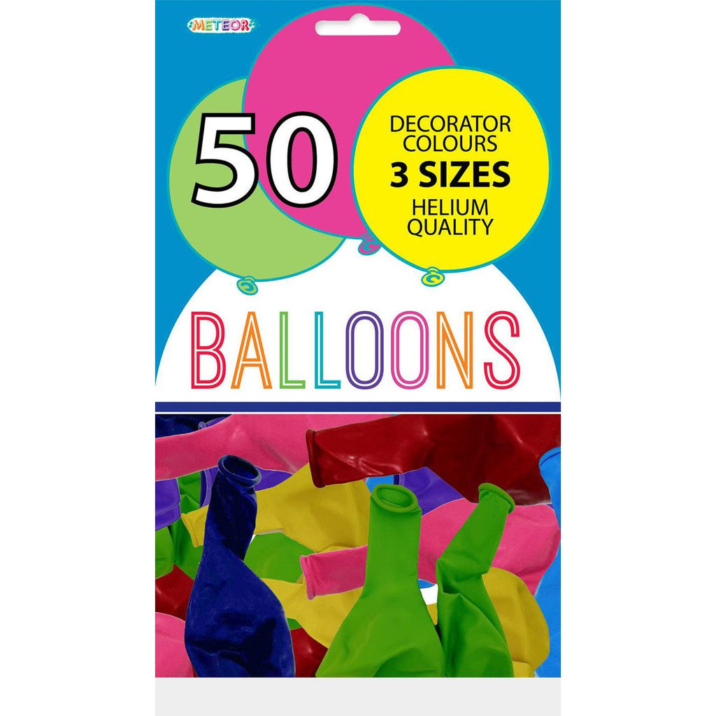 50 Deco Balloons - Asst Cols & Sizes
