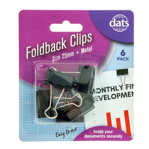 Clip Foldback Black Silver 25mm 6 Pack - Stationery product at Price Busters Variety