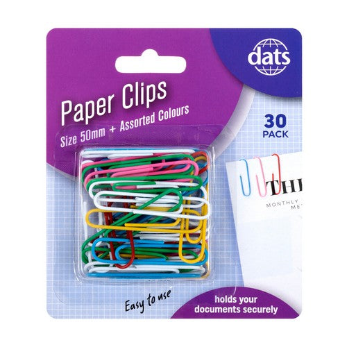 Clip Paper 50mm 30 Pack Mixed Colours PVC Coating - Stationery product at Price Busters Variety