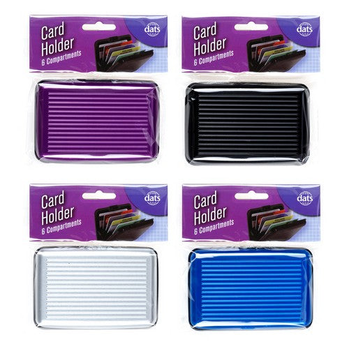 Card Holder Aluminium Case with 6 Compartments 4 Assorted Colours - Travel product at Price Busters Variety