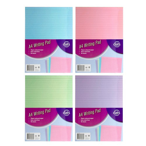 Pad Paper Writing A4 Coloured 70gsm Ruled 50 Sheets 4 Assorted - Stationery product at Price Busters Variety