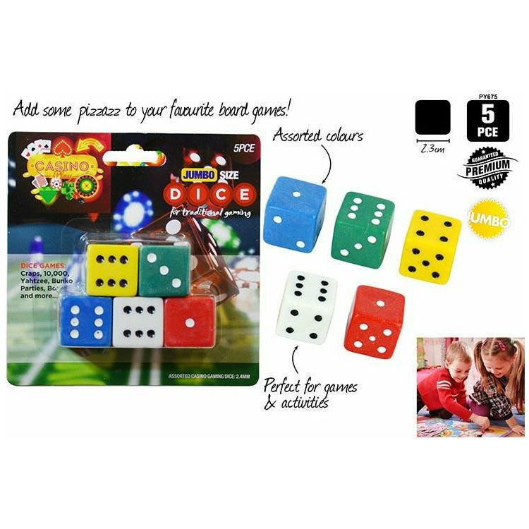 5pce Jumbo Dice Set-5 Colours