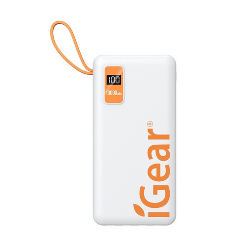 Igear Power Bank 10000mAh Dual USB White with Built-in Cables
