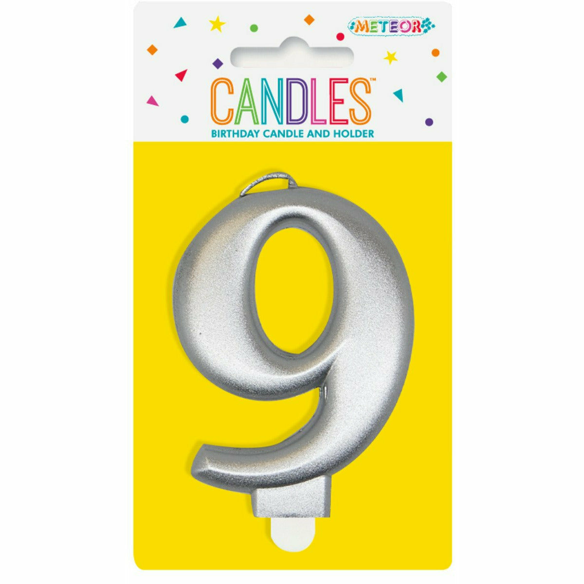 Metallic Silver B'Day Candle- Number 9