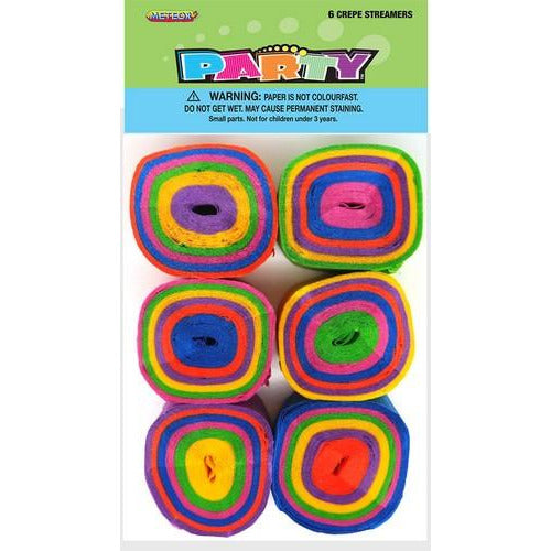 6 Crepe Streamers - Rainbow