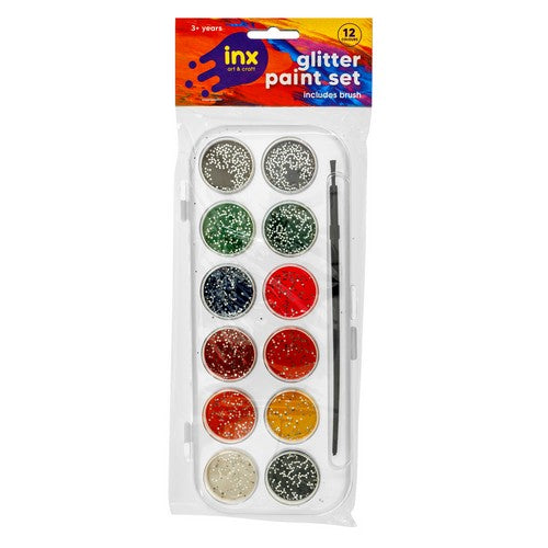 Paint Set 12 Colour Glitter with Brush - Art & Craft product at Price Busters Variety