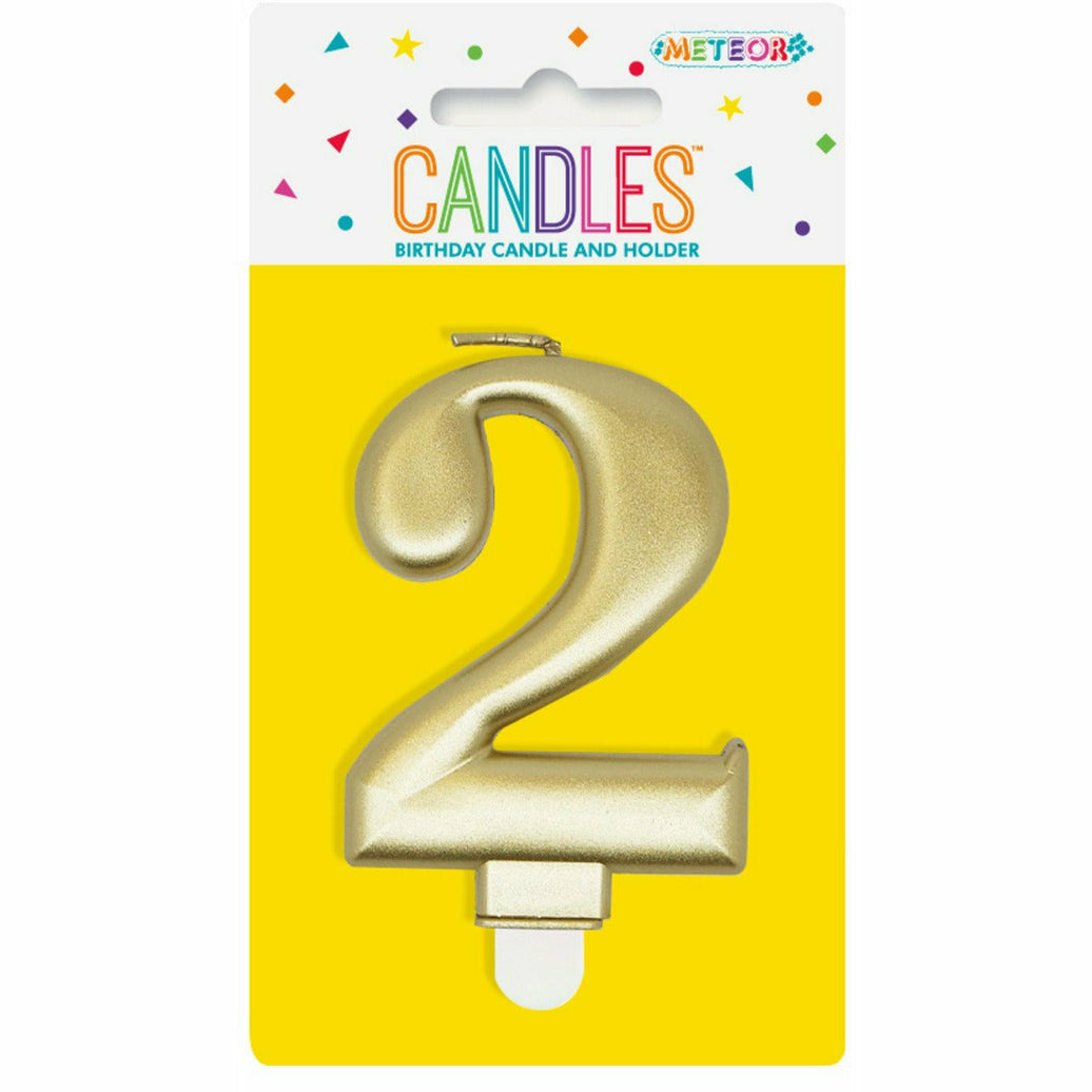 Metallic Gold B'Day Candle - Number 2