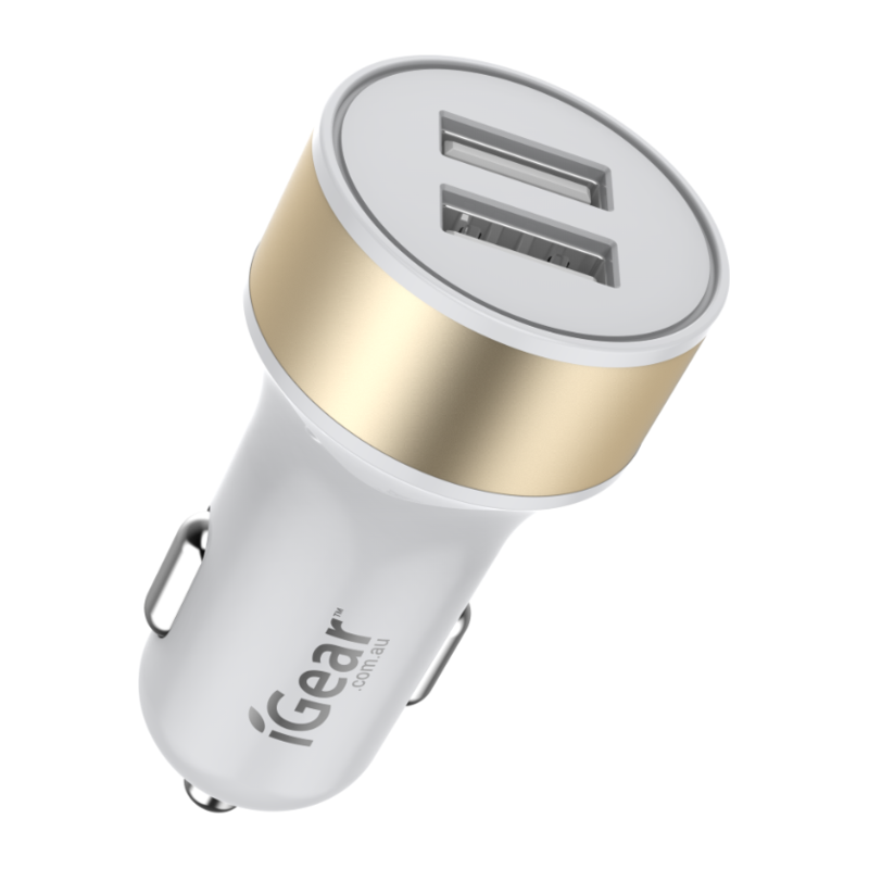 Igear Car Charger USB - White & Gold