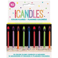 10 Colour Flame Candles W/Hlds