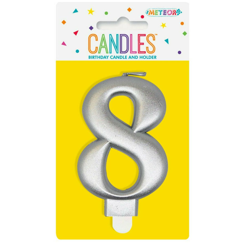 Metallic Silver B'Day Candle- Number 8