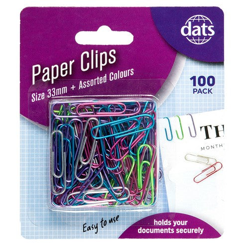 Clip Paper 33mm 100 Pack Mixed Metallic Colours - Stationery product at Price Busters Variety