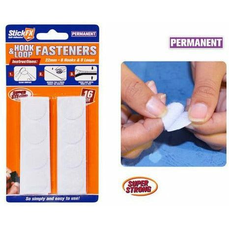 16pce Velcro Tabs-Hook&Loop-22mm-White