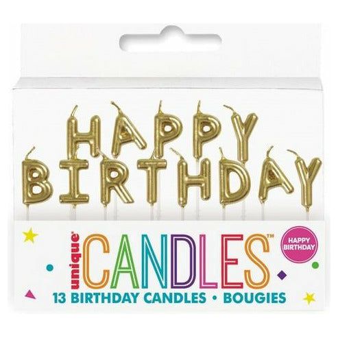 Gold "Happy Birthday" 13 Pick Candles