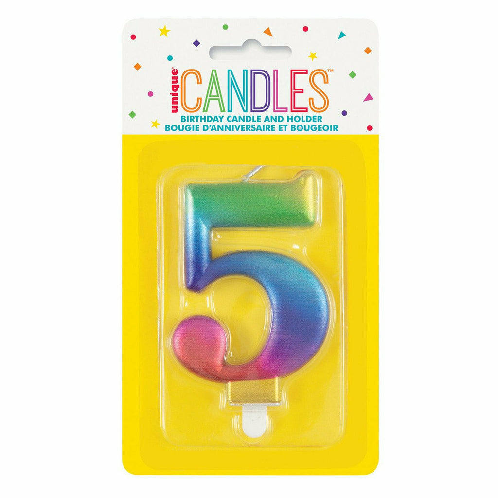 Met Rainbow B'Day Candle - Number 5