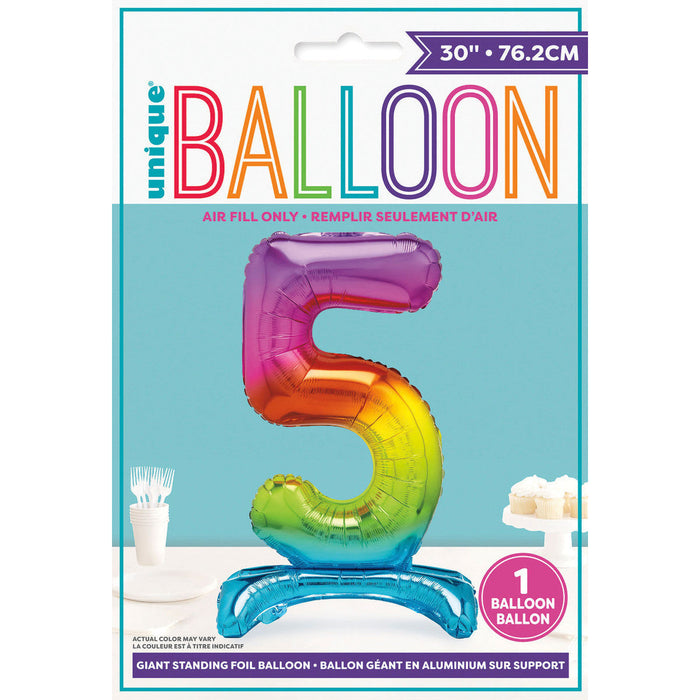 Number 5 Foil Standing Balloon - Rainbow - product image