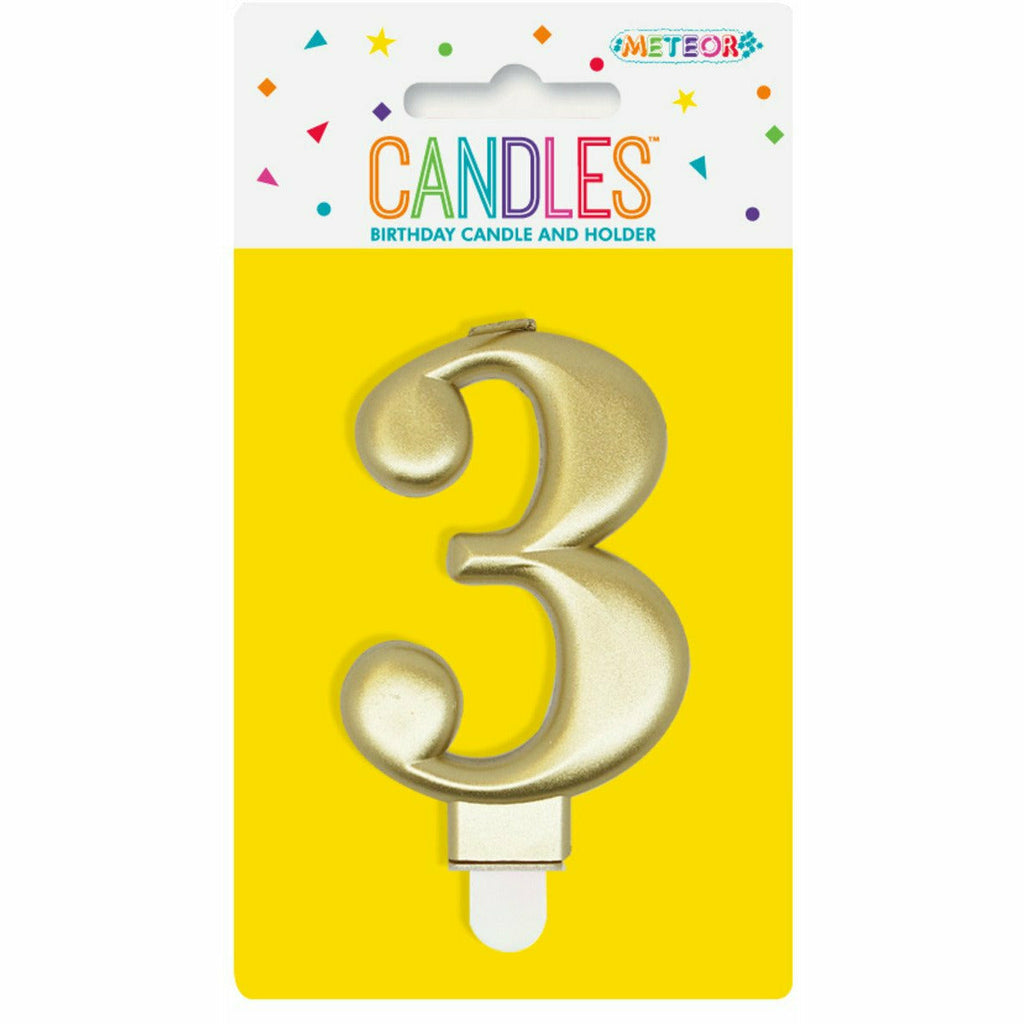 Metallic Gold B'Day Candle - Number 3
