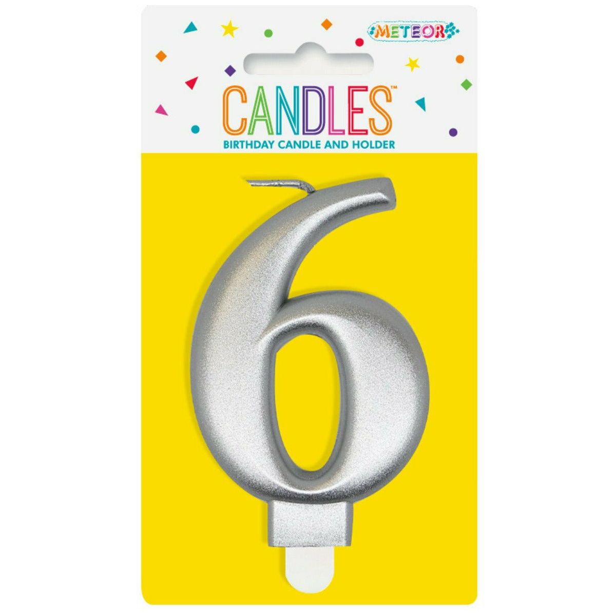 Metallic Silver B'Day Candle- Number 6