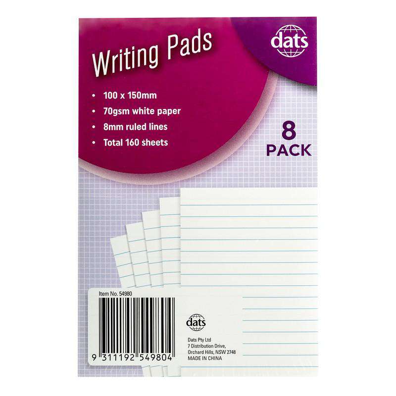 Pad Paper Writing 100x150mm 8 Pack Total 160 Sheets 70gsm Ruled 100x150mm - Stationery product at Price Busters Variety