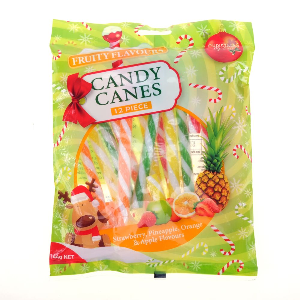 Candy Cane Fruity Flavours 12pk 12g Each Strawberry (Red & White), Pineapple (Yellow & White), Orange (Orange & White) & Apple (Green & White)
