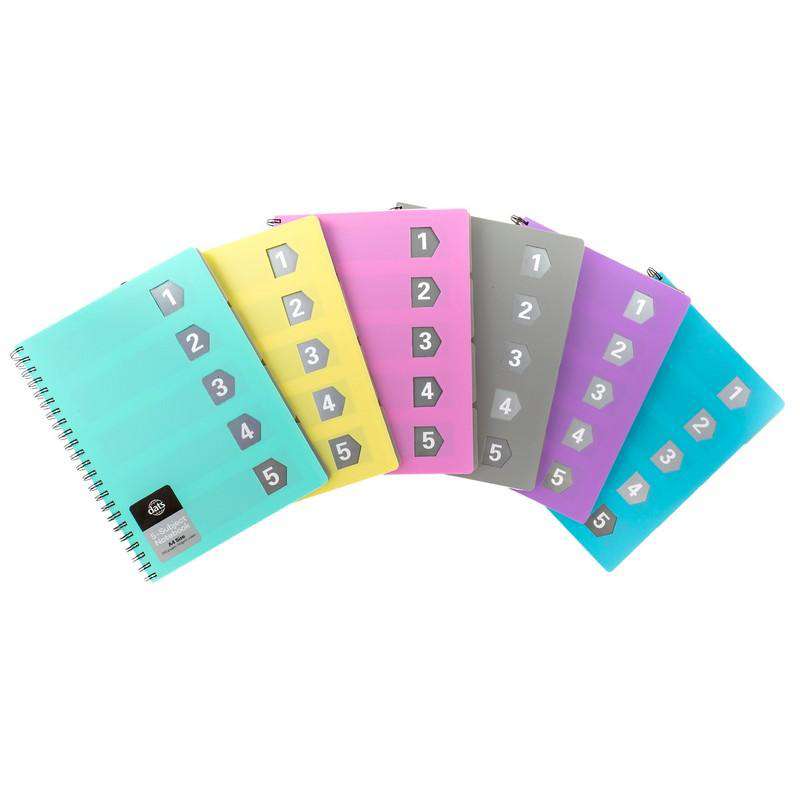 Notebook Basic PP Colour A4 5 Sub 250 Page with Cutouts - Stationery product at Price Busters Variety