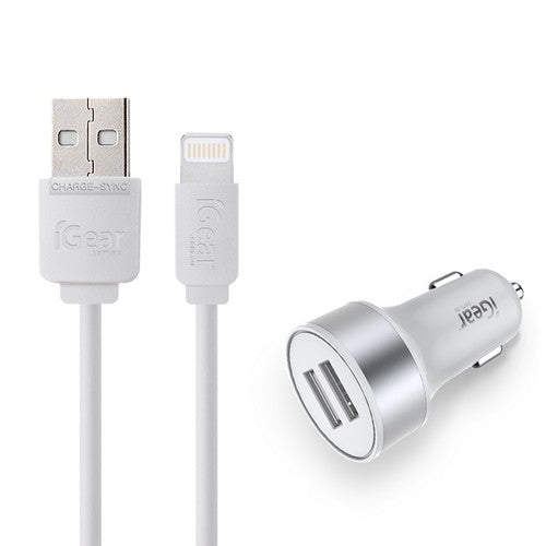 Igear iPhone Car Charger & Charging Cable - White