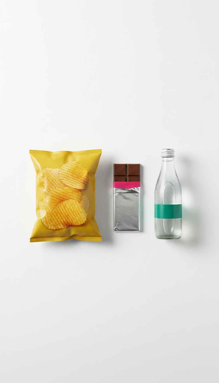 Snack trio with sparkling water